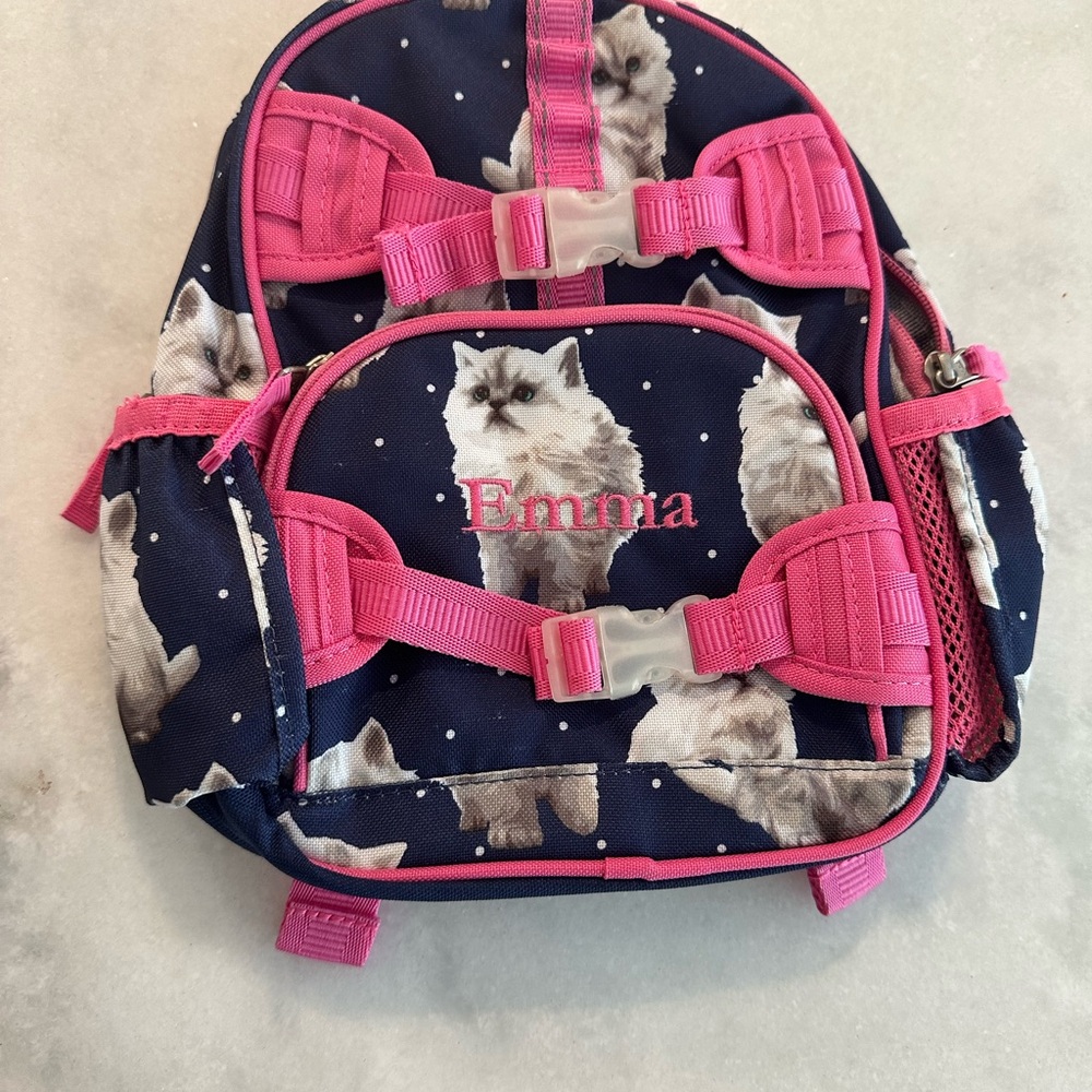 Pink and Blue Cat Print Kids Backpack